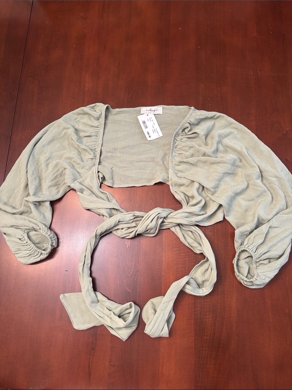 Audrey 3+1 Sage Green Tie-Front Long Sleeve Top